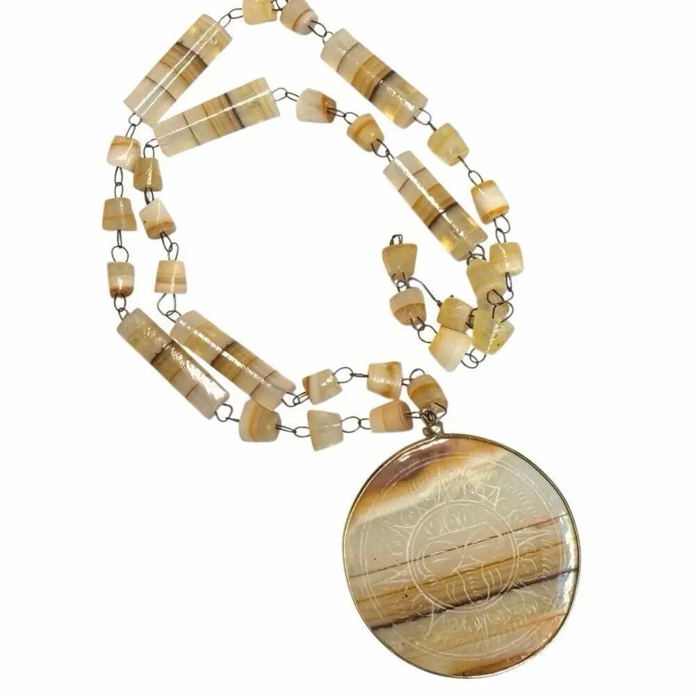 Vintage Artisan Banded Natural Stone Statement Necklace
